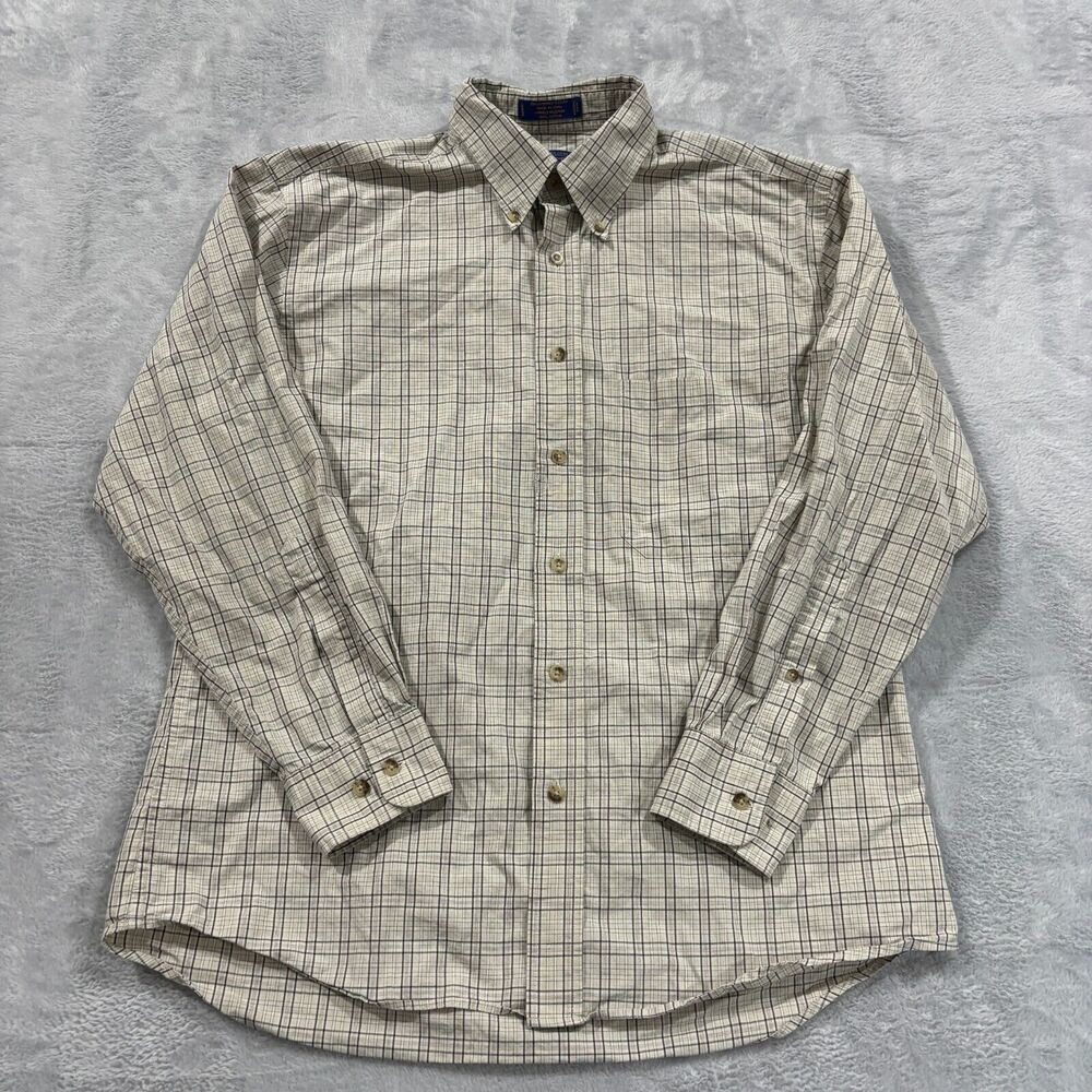 PENDLETON Shirt Mens M Plaid Button Up Wrinkle Resistant Long Sleeve Cotton